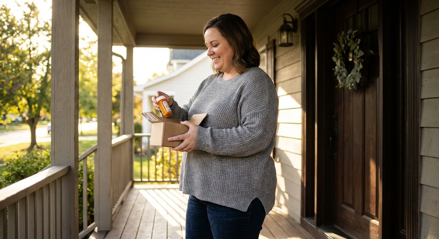Woman opening medication delivery box